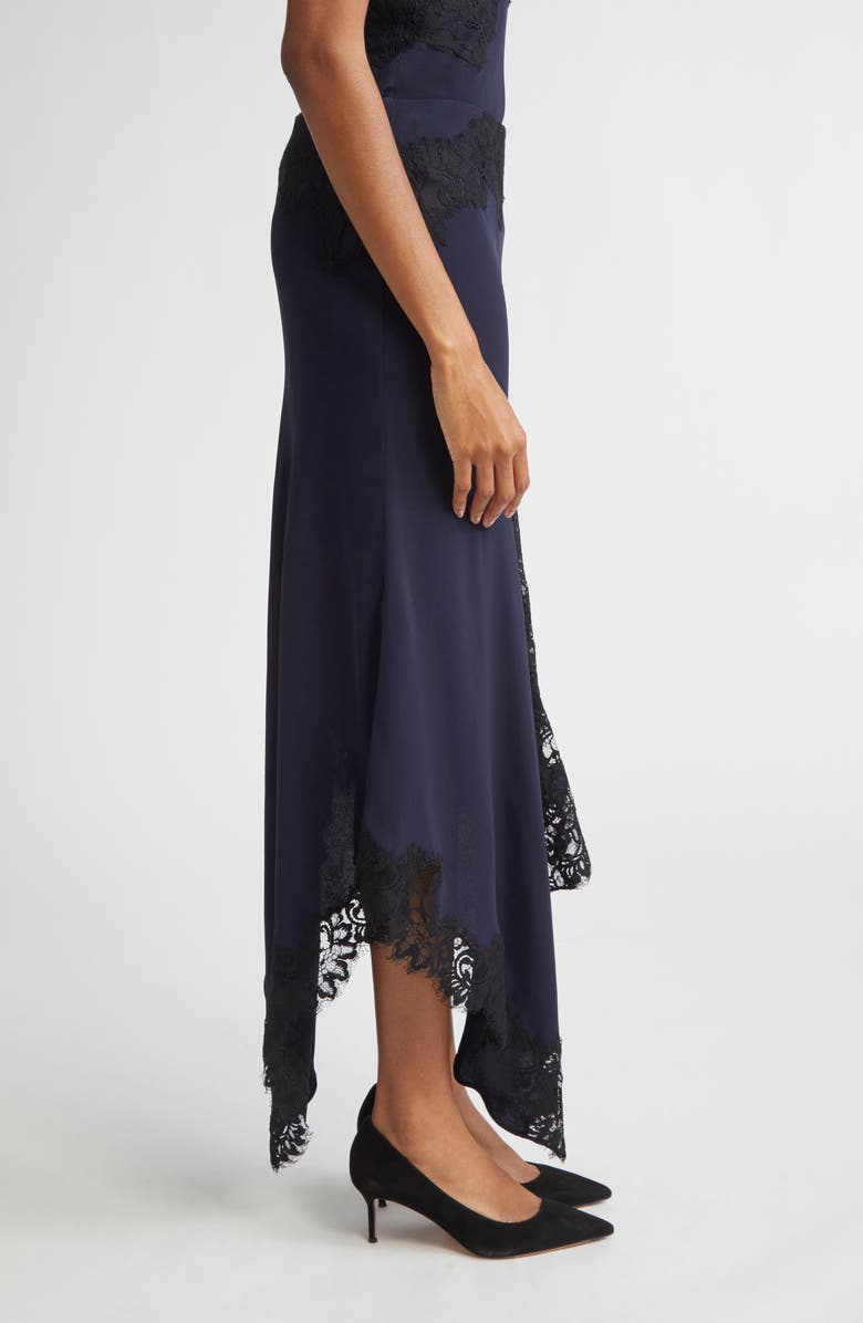 Veronica Beard Hartley Lace Detail Asymmetric Slip Skirt, Alternate, color, Navy