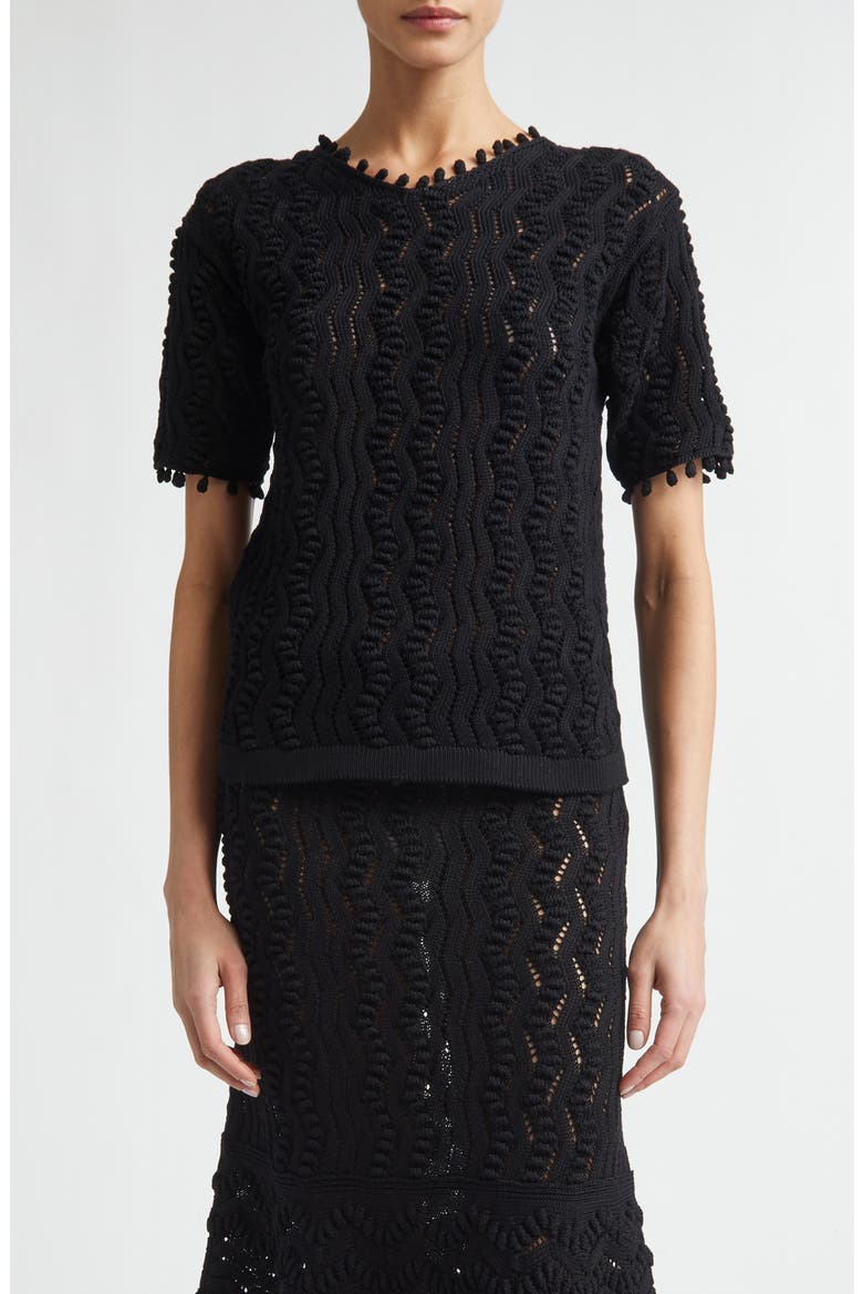 Cotton Pointelle Stitch Sweater, Main, color, BLACK