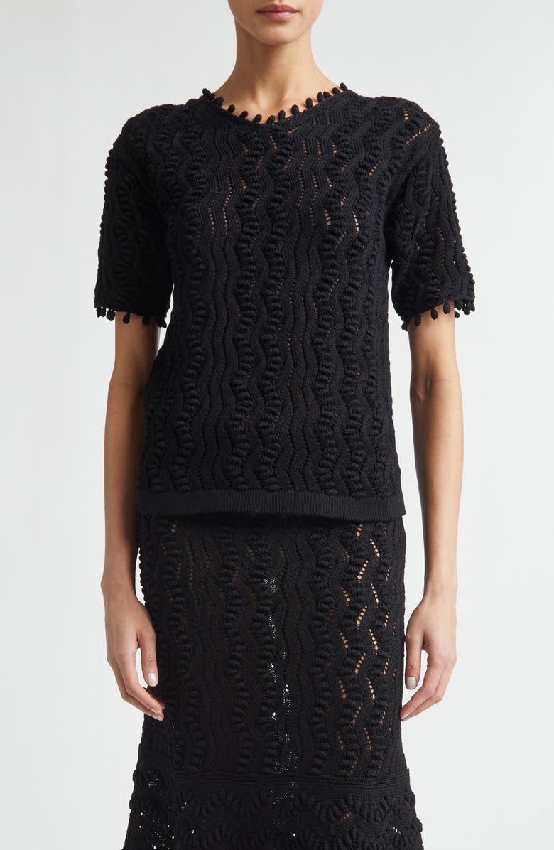 Jil Sander Pointelle Knit Cotton Sweater, Main, color, Black