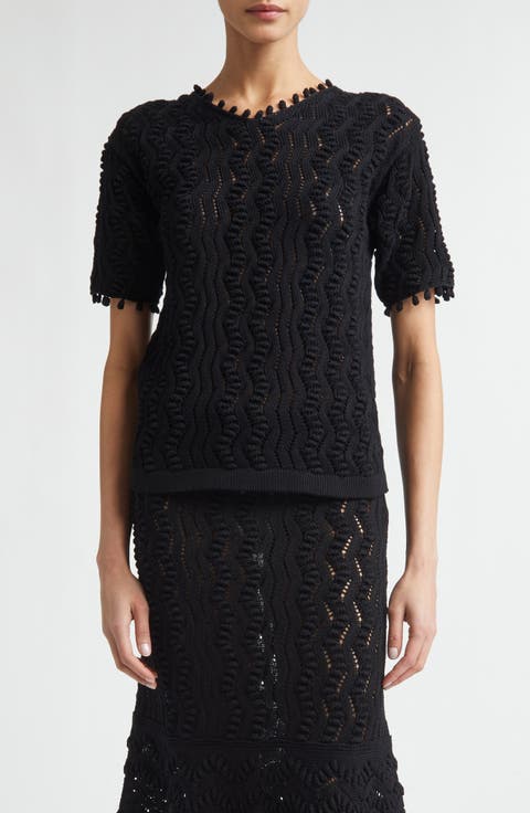 Pointelle Knit Cotton Sweater