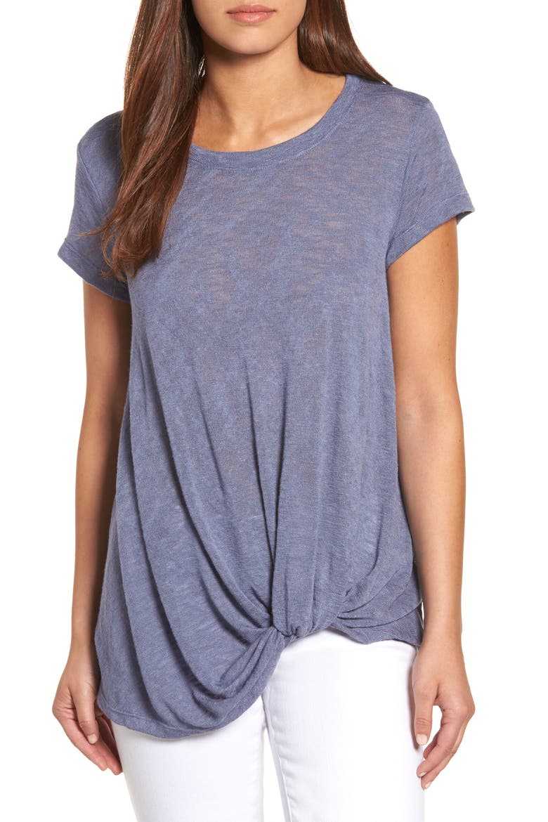 Jessica Twist Hem Slub Tee, Main, color, GREY