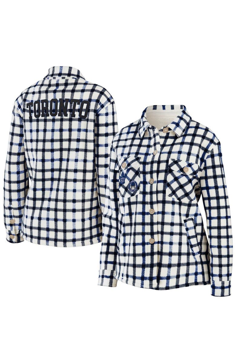 WEAR by Erin Andrews Women's WEAR by Erin Andrews Oatmeal Toronto Maple Leafs Plaid Button-Up Shirt Jacket, Main, color, Oatmeal