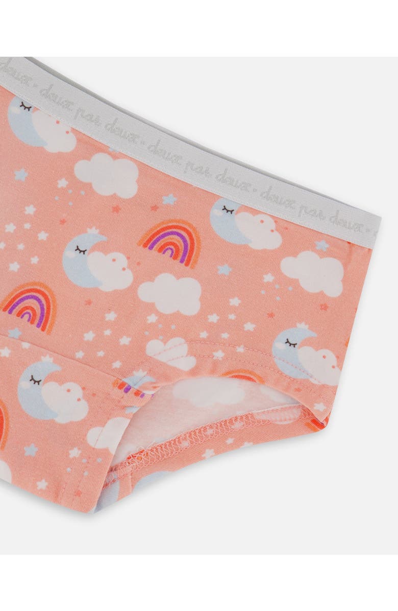 Deux par Deux Girl's Printed Organic Cotton Boyshort Panty Rainbow On Light Coral, Alternate, color, Rainbow On Light Coral