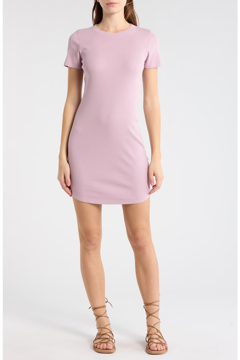 Short Sleeve Crewneck Mini Dress, Main, color, PURPLE SHADE
