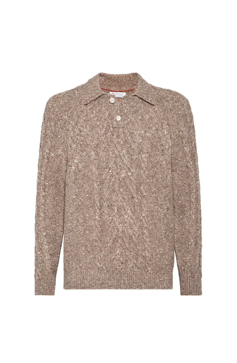 Brunello Cucinelli Cable knit polo shirt, Main, color, Hazelnut