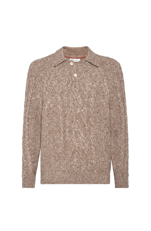 Cable knit polo shirt