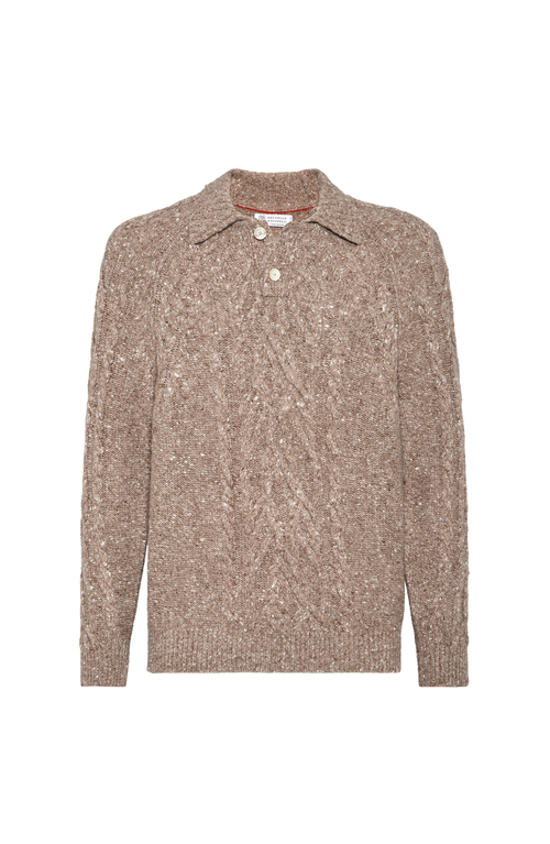Brunello Cucinelli Cable-knit Polo Sweater In Brown