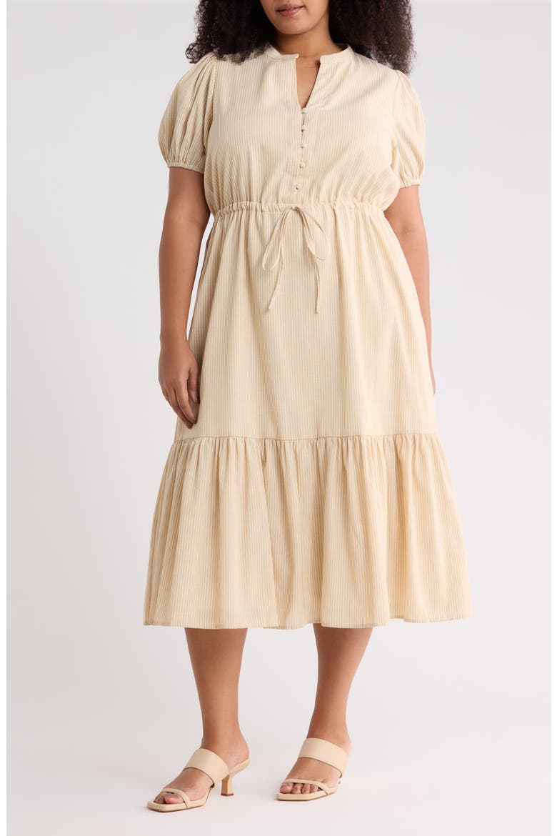 Zephyr Ticking Stripe Tie Waist Dress, Main, color, TAN-WHITE