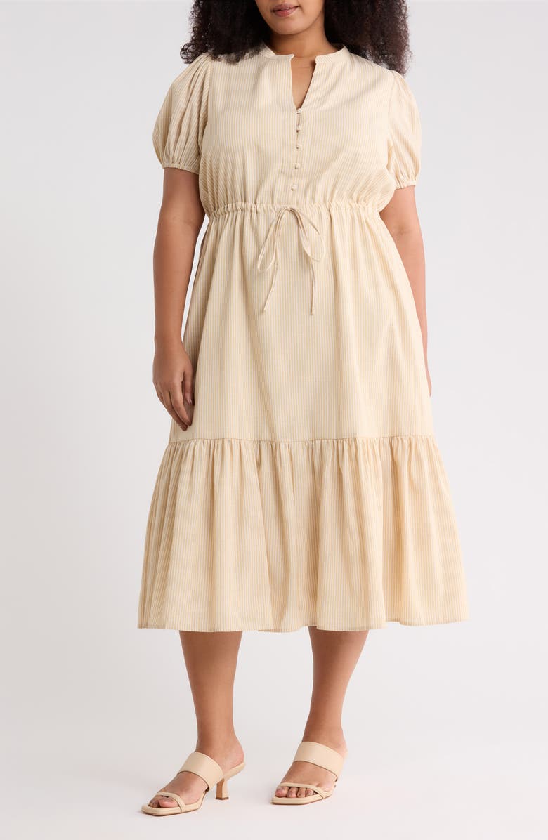 SUGARLIPS Zephyr Ticking Stripe Tie Waist Dress, Main, color, Tan-White
