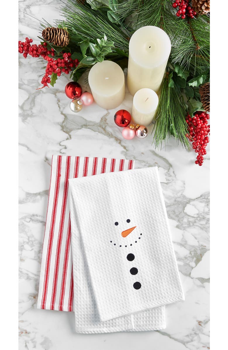 C&F Home Snowman Face Christmas 100% Cotton Waffle Weave Dishtowel, Alternate, color, White
