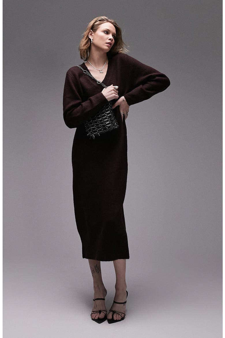 Long Sleeve Sweater Dress, Main, color, BURGUNDY