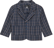 Space Grey Front Button Woven Plaid Blazer