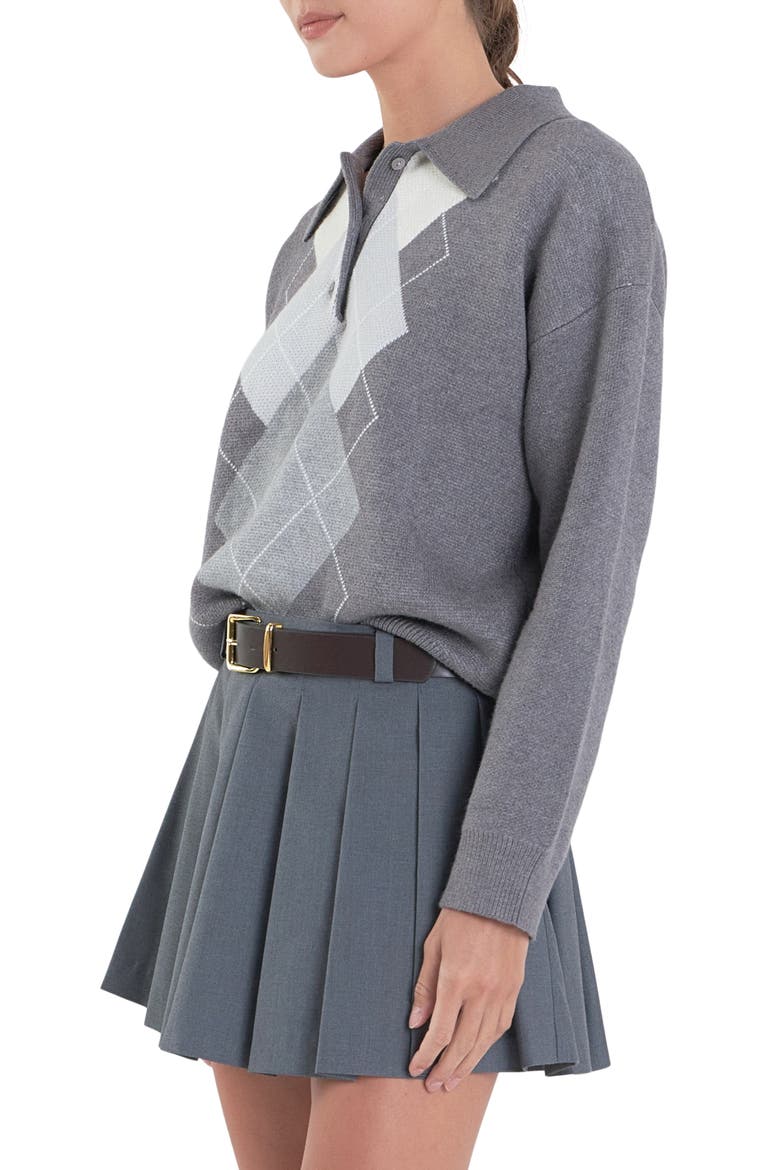 Argyle Polo Sweater, Alternate, color, GREY
