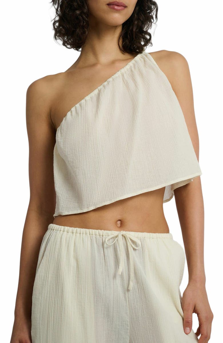 Onia Crinkle Gauze One-shoulder Top, Alternate, color, Egret