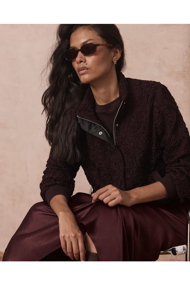 Embroidered Lace Bomber Jacket, Alternate, color, Burgundy