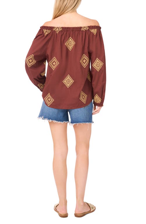Vince Camuto Button-up Off The Shoulder Cotton Top In Brown