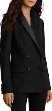Lauren Ralph Lauren Satin-Trimmed Double Breasted Stretch Wool Blazer