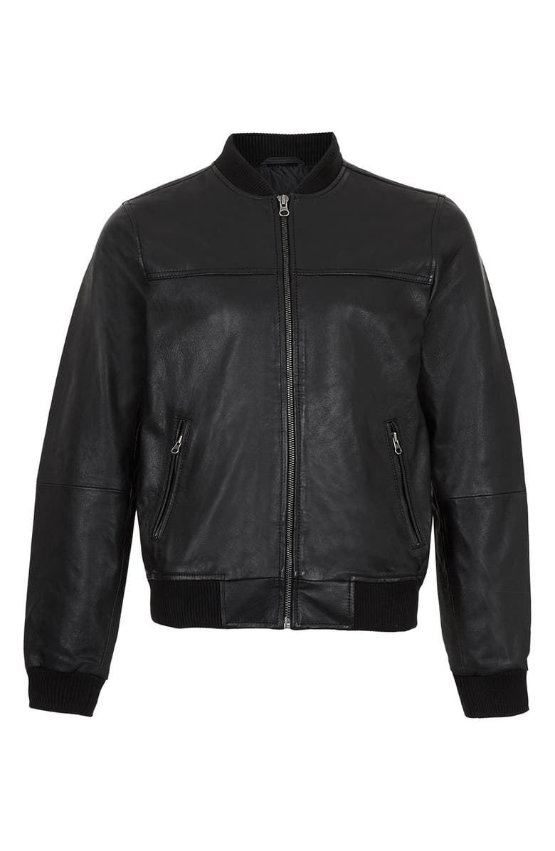 Topman Leather Bomber Jacket, Alternate, color, 