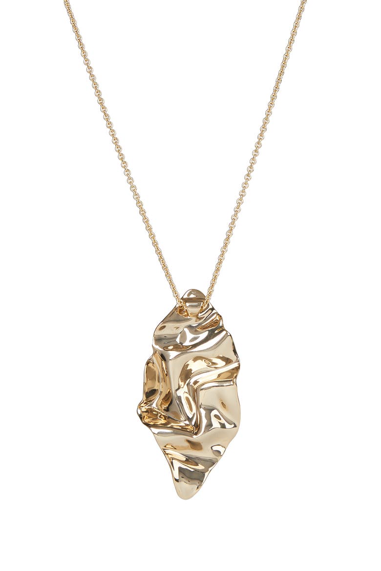 Asteria Nova Crumpled Metal Long Pendant Necklace, Main, color, 10K GOLD