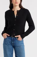 Caslon® Shaker Stitch Pointelle Pima Cotton & Merino Wool Cardigan