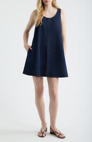 FRAME Skipper Sleeveless Cotton Blend Denim Trapeze Minidress