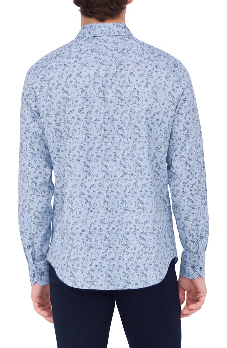 Bugatchi Julian Shaped Fit Print Button-Up Shirt, Alternate, color, Sky