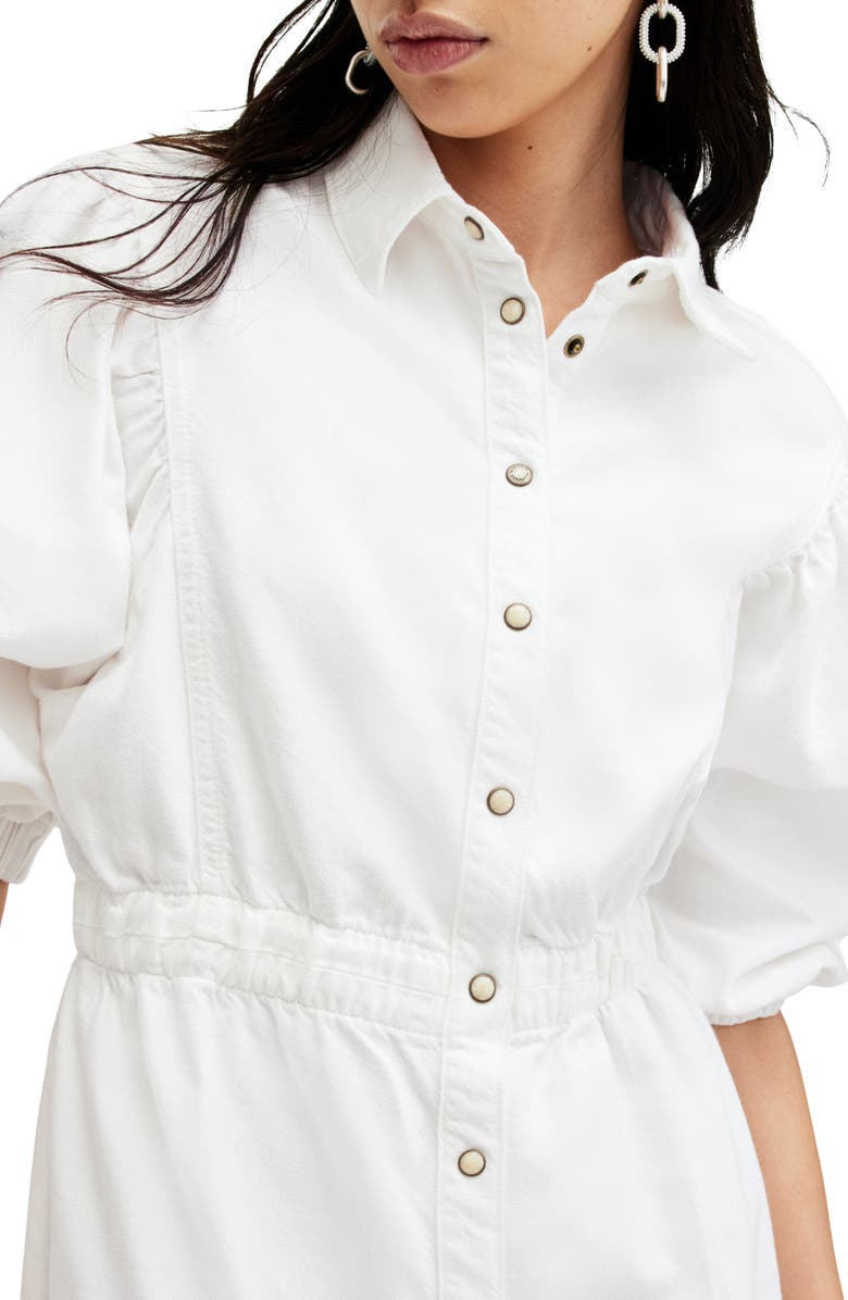 AllSaints Osa Puff Sleeve Denim Shirtdress, Alternate, color, Chalk White