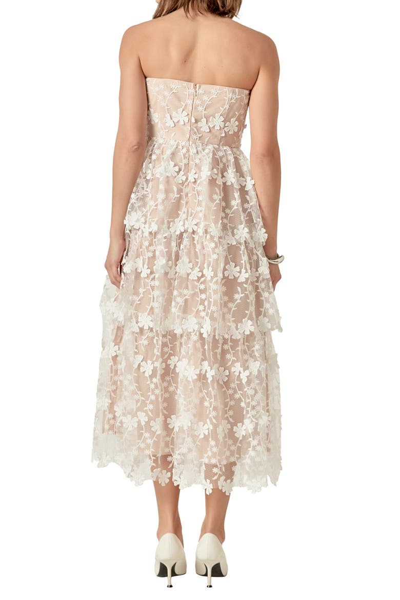 Floral Appliqué Strapless Dress, Alternate, color, WHITE