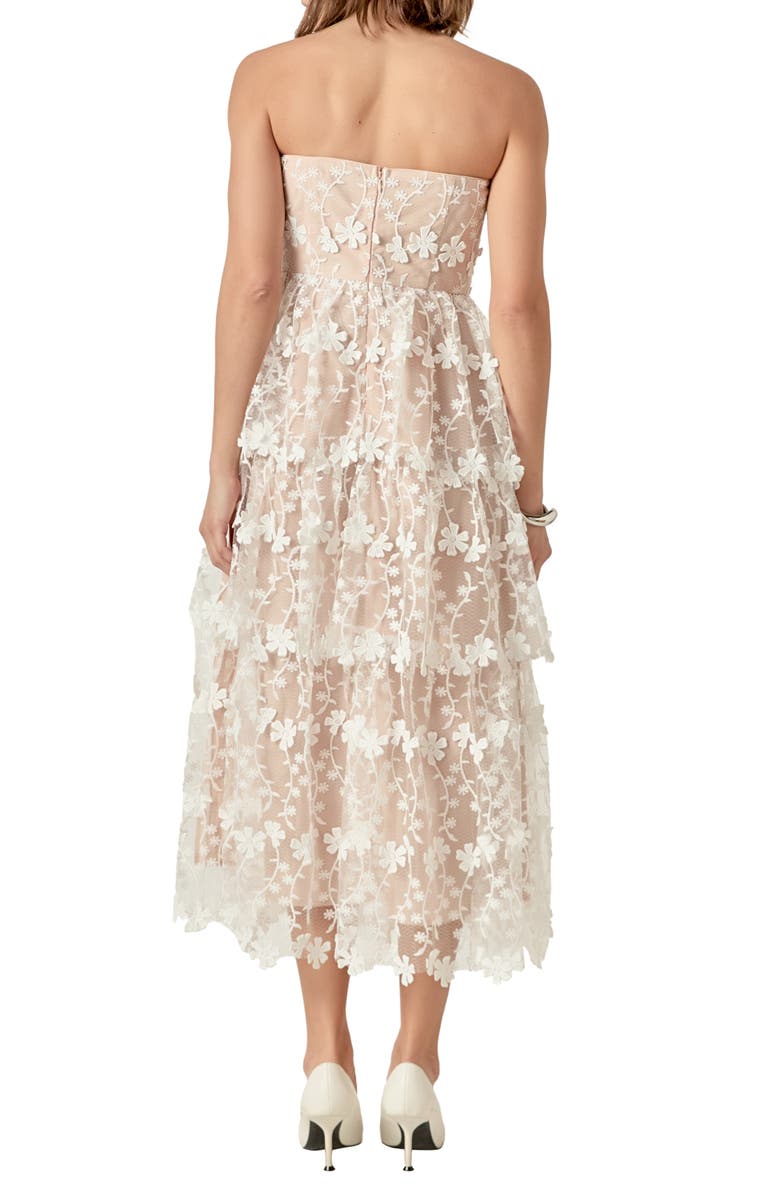 Endless Rose Floral Appliqué Strapless Dress, Alternate, color, White