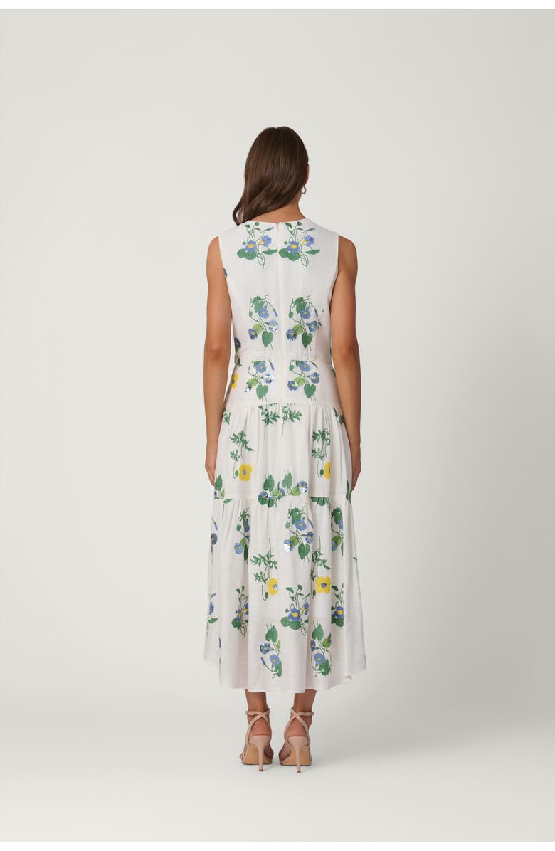 Shoshanna Embroidered Linen Cambridge Dress, Alternate, color, Optic Multi