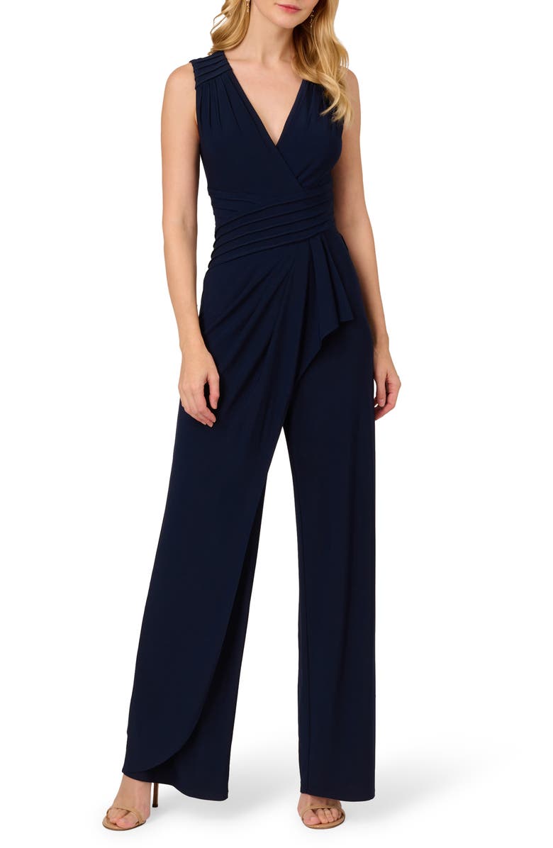 Adrianna Papell Pintuck Sleeveless Jersey Jumpsuit, Main, color,
