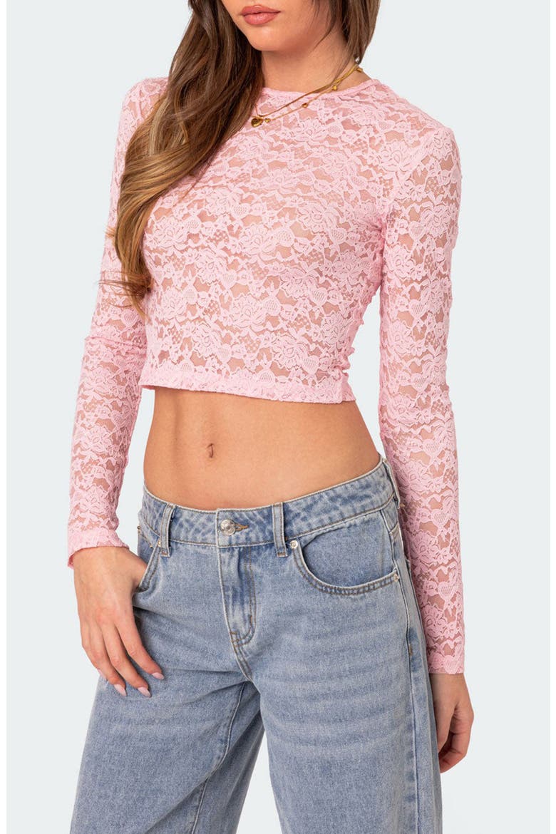 Estella Sheer Lace Crop Top, Alternate, color, PINK