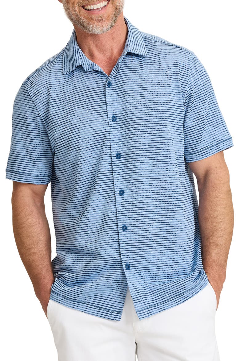 Costa Wave Twilight Canopy Seersucker Stripe IslandZone® Short Sleeve Button-Up Shirt, Main, color, DARK AZZURRO