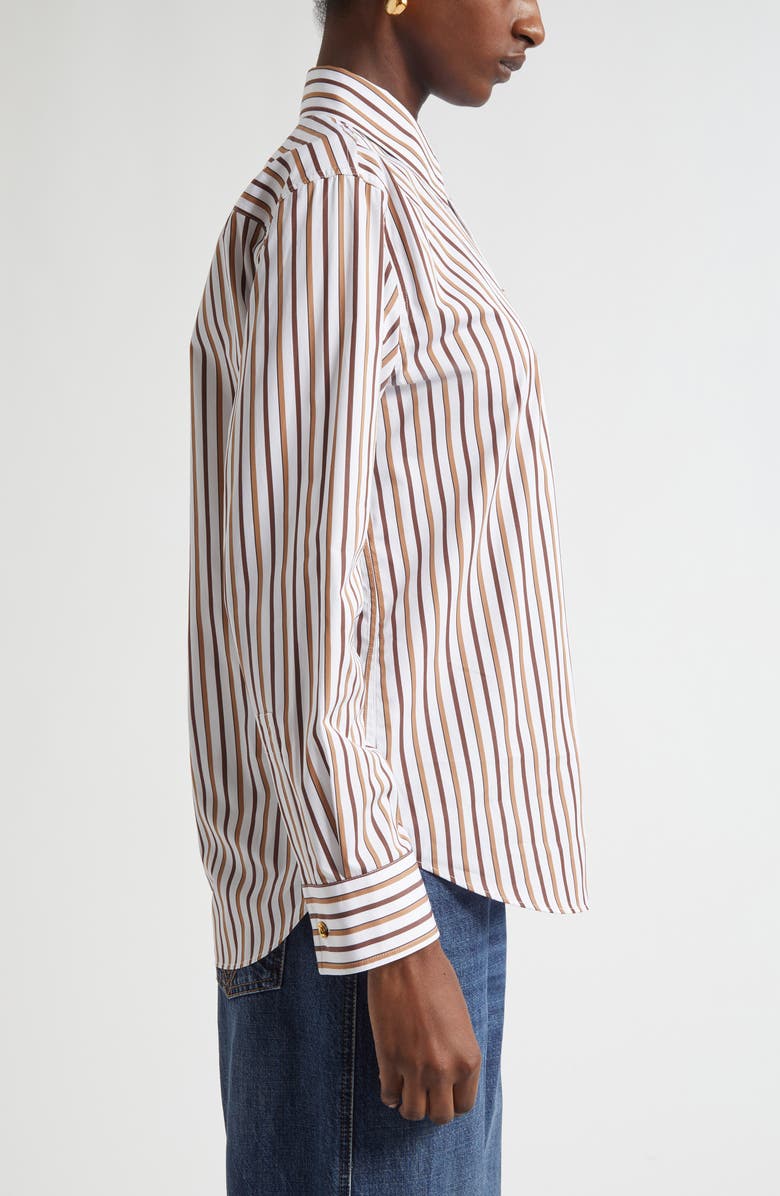 Bottega Veneta Bold Stripe Cotton Poplin Button-Up Shirt, Alternate, color, 9070 Chalk/ Toffee/ Brown
