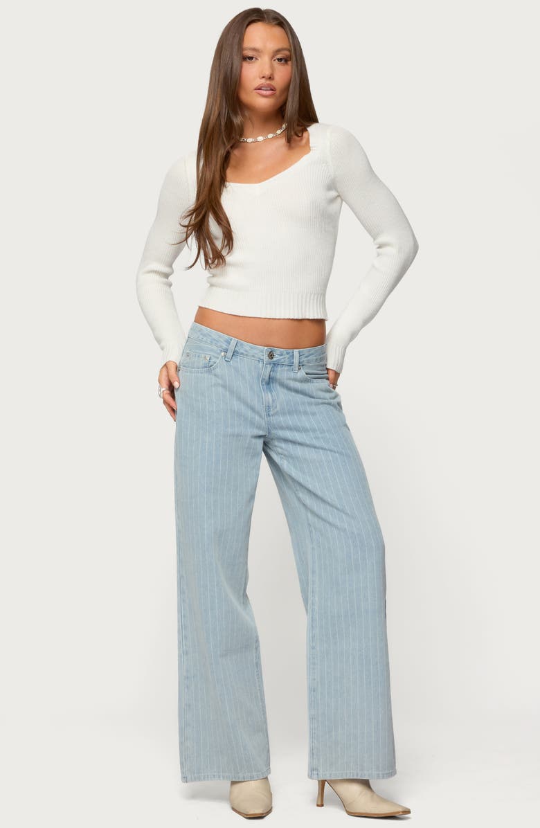 EDIKTED Pinstripe Low Rise Wide Leg Jeans, Alternate, color, Light-Blue-Washed
