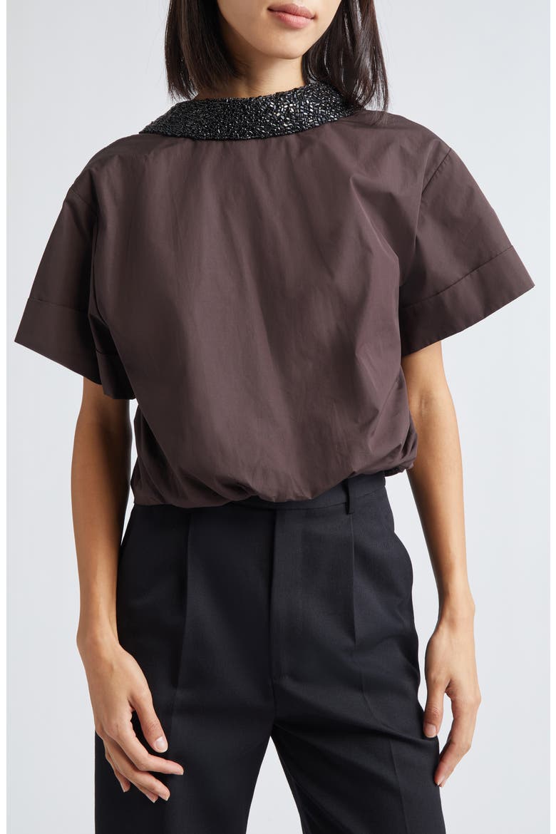 Forever & Always Crystal Collar Top, Main, color, CHOCOLATE