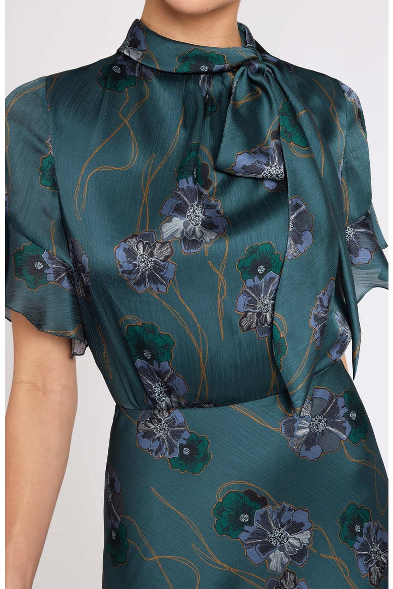 Sabrina Short Sleeve Tie Neck Midi Dress, Alternate, color, Steel Teal