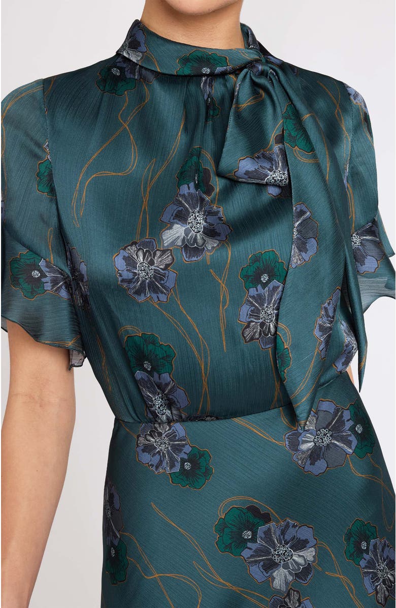 Santorelli Sabrina Short Sleeve Tie Neck Midi Dress, Alternate, color, Steel Teal