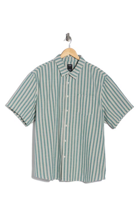 Promenade Stripe Slub Cotton Short Sleeve Button-Up Shirt