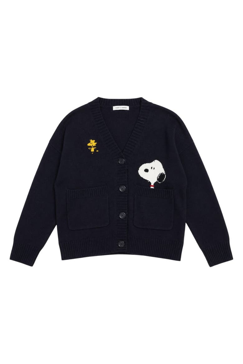 Wool-cashmere Snoopy Peek Pocket Cardigan, Alternate, color, Navy