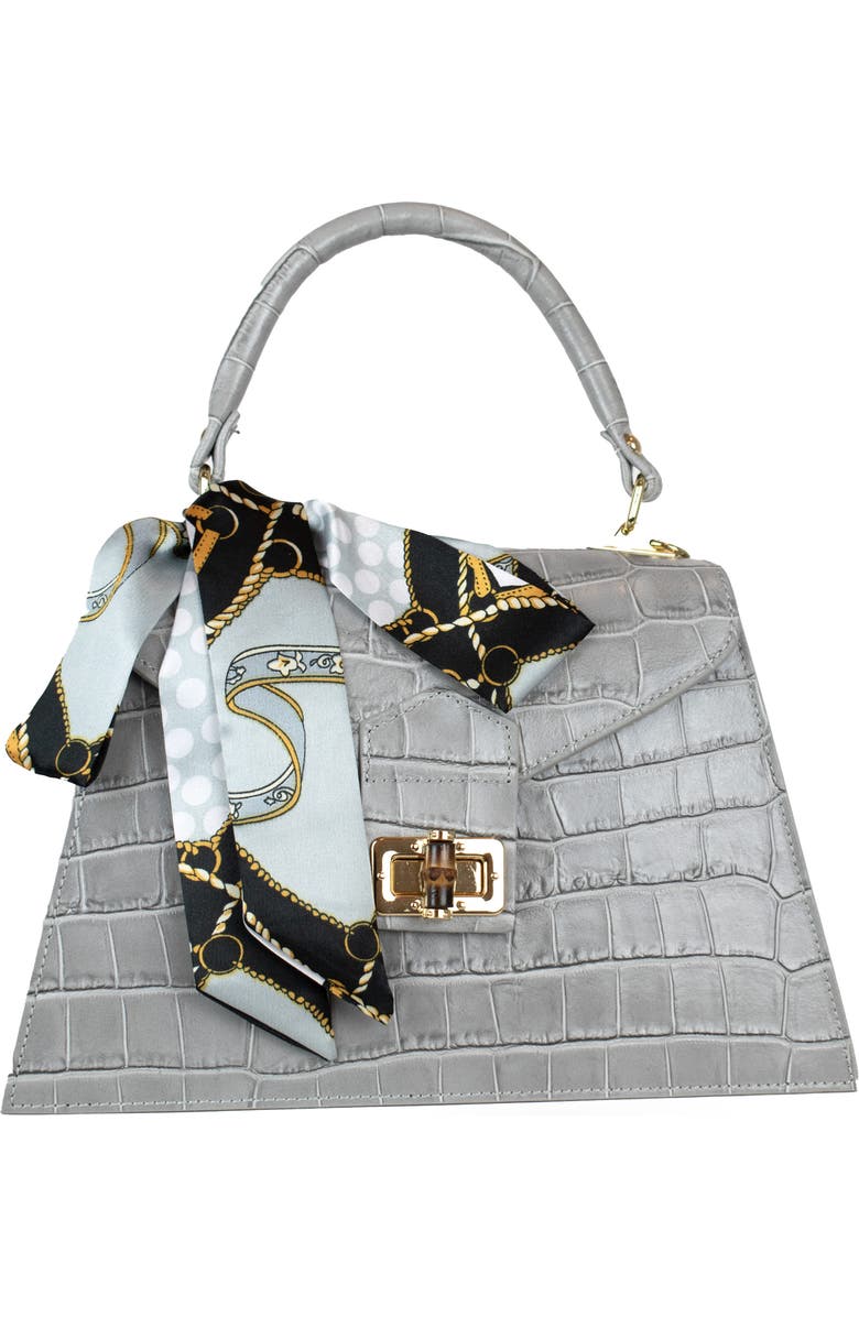 Persaman New York Marta Croc Embossed Satchel with Scarf, Main, color,