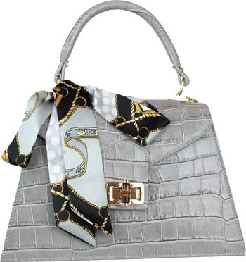 Marta Croc Embossed Satchel with Scarf