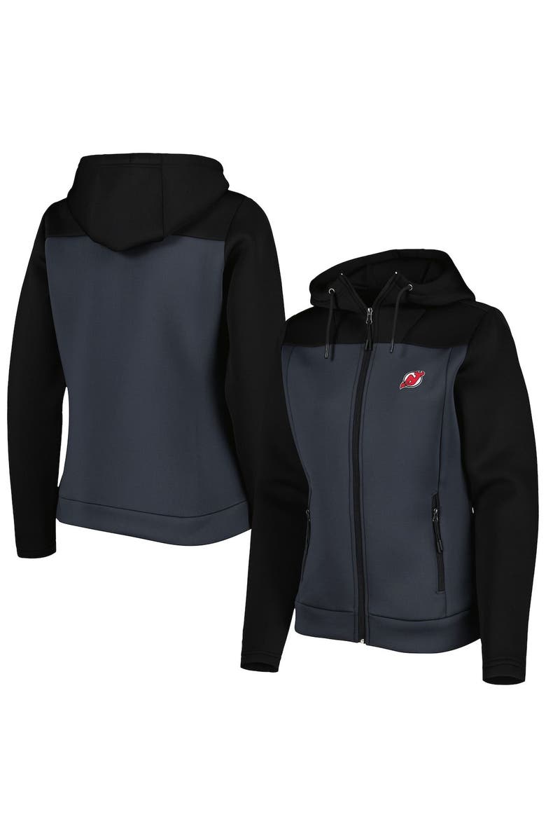 ANTIGUA Women's Antigua Black/Gray New Jersey Devils Protect Full-Zip Jacket, Main, color,