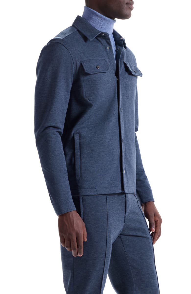 Bugatchi Heathered Kint Snap-Up Shirt Jacket, Alternate, color, Navy