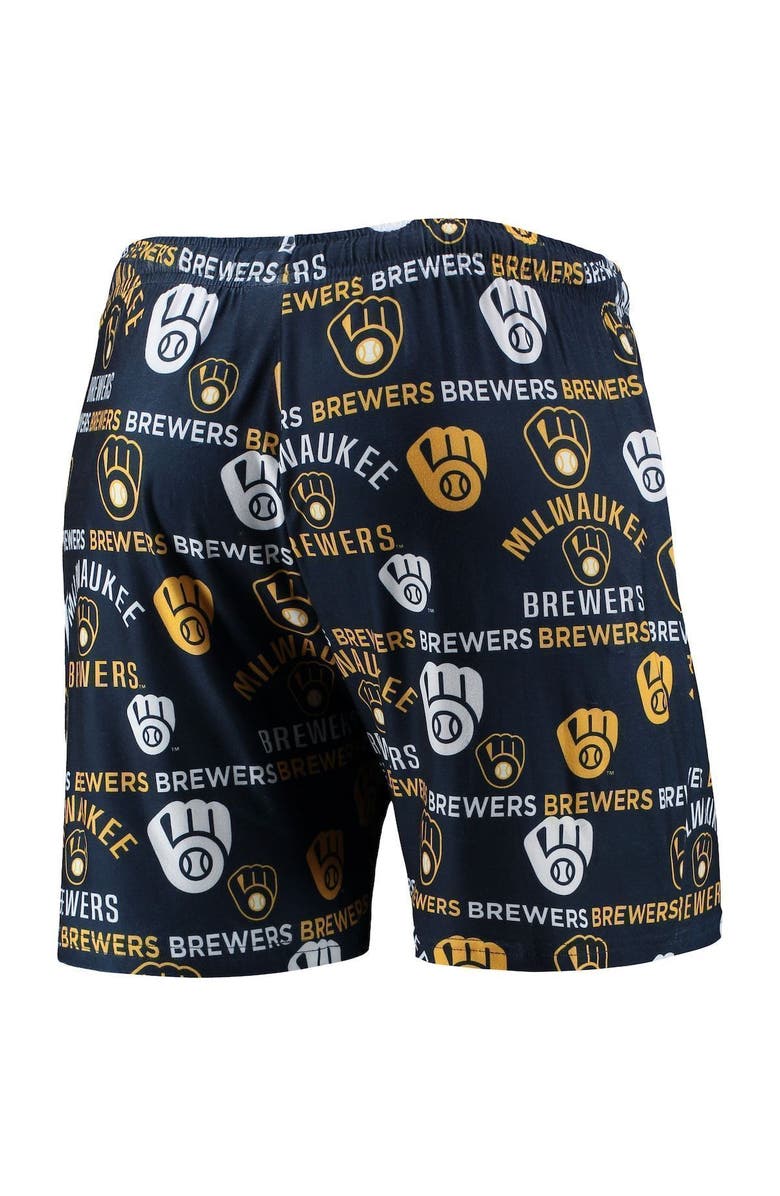CONCEPTS SPORT Men's Concepts Sport Navy Milwaukee Brewers Flagship Allover Print Knit Jam Shorts, Alternate, color, 