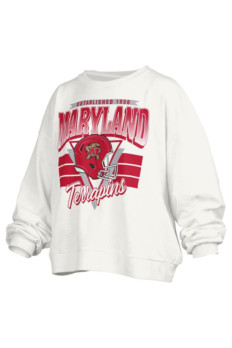 Women's Pressbox White Maryland Terrapins Janice Retro Logo Oversized Pullover Sweatshirt, Alternate, color, White