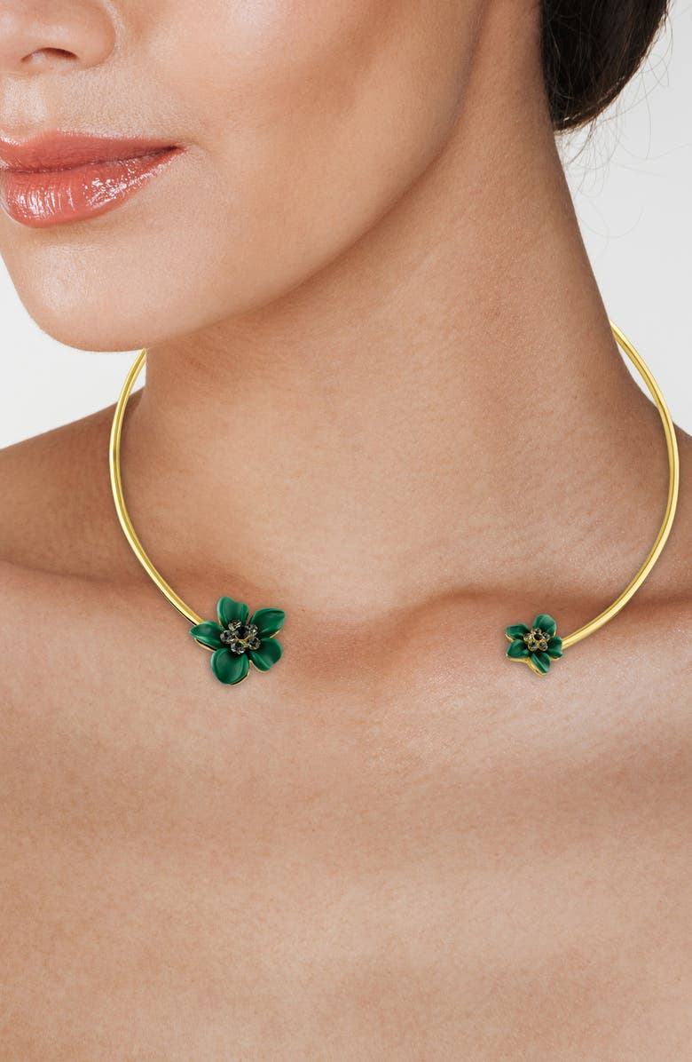 JARDIN Resin Flower Open Collar Necklace, Alternate, color, Green/ Gold