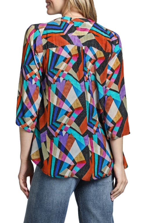 APNY APNY PRINT TASSEL SPLIT NECK CHIFFON TOP