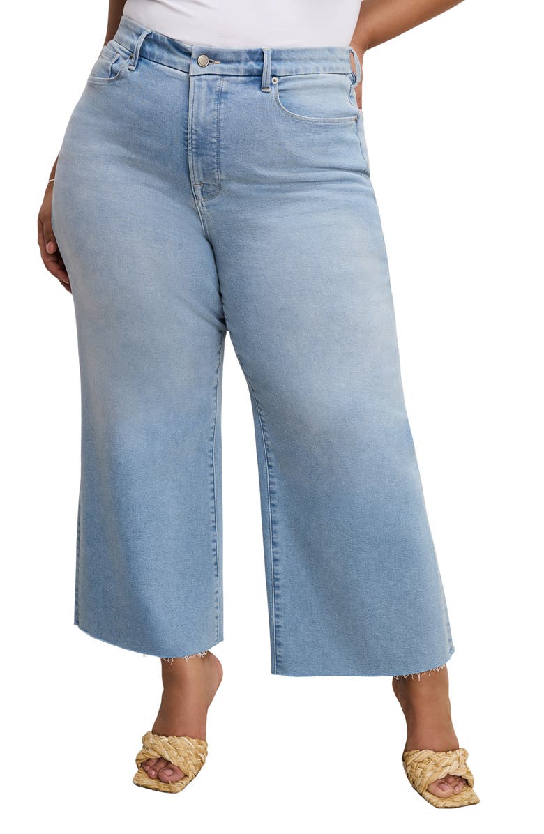 Good American Good Waist Light Compression Crop Palazzo Jeans, Alternate, color, Indigo862