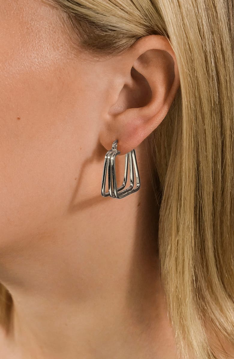 Sterling Forever Belinda Layered Square Hoop Earrings, Alternate, color, Silver